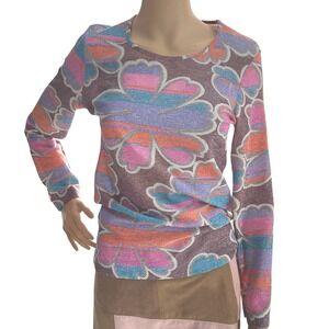 Womens Vintage Sparkling 70s Floral Scoopneck Top Size S Sheer Wild Child Retro‎